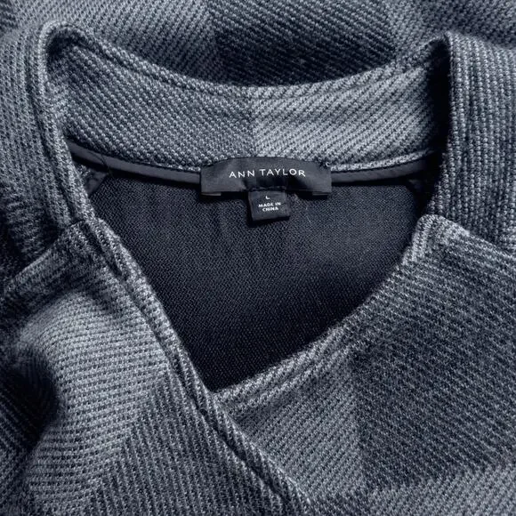 EILEEN FISHER Women’s Coat Gray Check Jacquard Open Front Wool Blend Pockets M - Picture 11 of 12